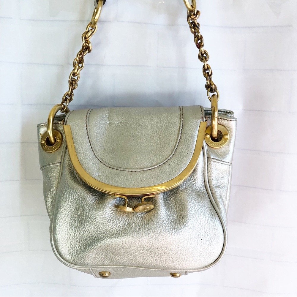 B. Makowski metallic silver leather evening bag